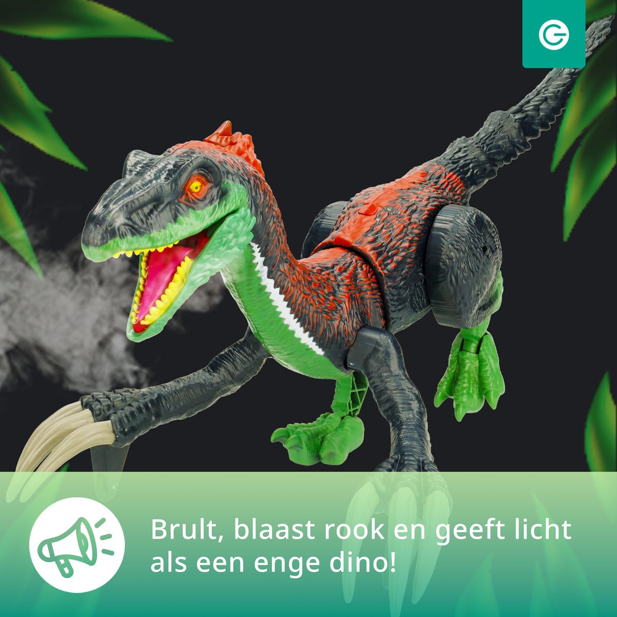 Silvergear RC Dino - Rook, Licht & Geluid - Afstandbestuurbaar Interactief Dinosaurus Speelgoed - Bestuurbare Auto - Jurassic Dieren - Dino Spel - Dinosaurussen Speelfiguren - Therizinosaurus - Cadeau voor Jongens en Meisjes - Groen — afbeelding 4