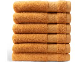 DoubleDry Hotel Handdoeken 50 x 100 cm – Set van 6 – 100% Katoen 500 g/m2 – Zacht & Absorberend - Okergeel