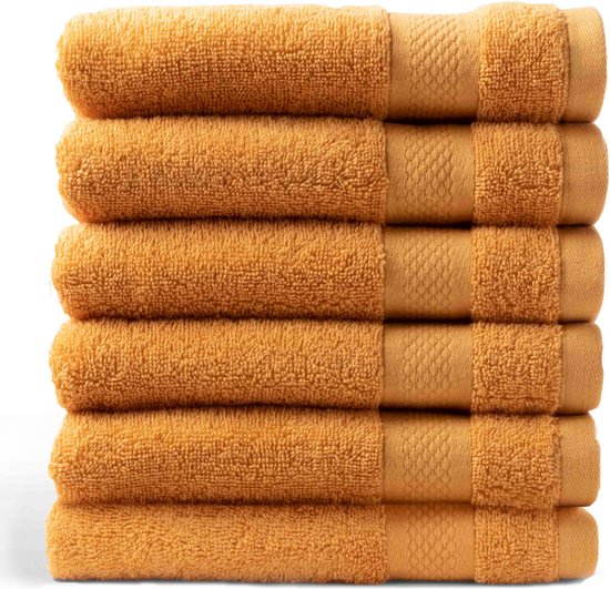 DoubleDry Hotel Handdoeken 50 x 100 cm – Set van 6 – 100% Katoen 500 g/m2 – Zacht & Absorberend - Okergeel