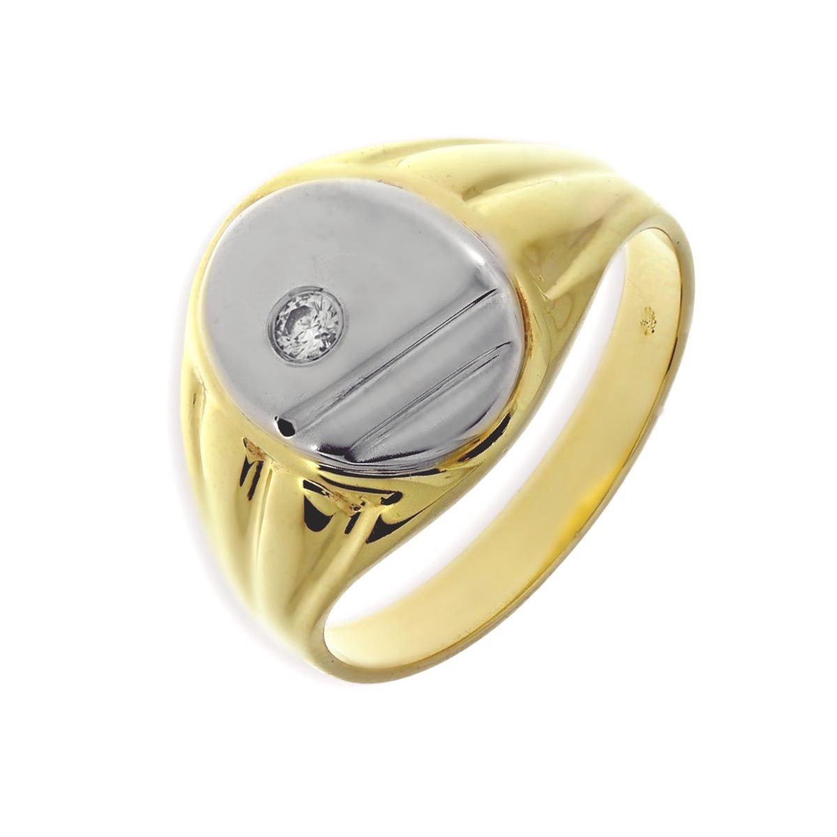 Gouden Herenring Zegelring Bicolor Zirkonia 14 karaats