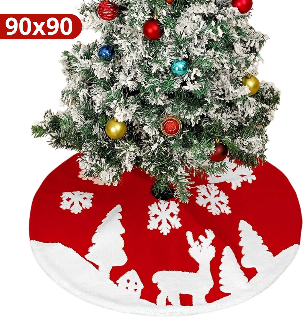 Bovista Kerstboomrok Voor Kunstboom - Kerstboomkleed - Kerstboom Mand - Kerstkleed - Kerstboomring - Kerstrok - Kerstboomdeken - Kerstboomrok - Rond 90cm