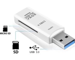 SD Kaart lezer & Micro-SD kaart lezer (2-in-1) - USB 3.0 - Wit - Micro SDHC - Geschikt voor Apple, Windows & TV - SD Reader - TF kaart