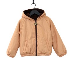 Ducksday - Omkeerbare jas - Kinderen - Jongen - Meisje - Waterdicht - Sherpa fleece - Winddicht - Bomberjacket - Geel - Donkerbruin teddy - Unisex - valt klein