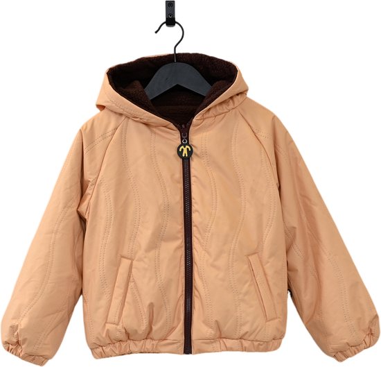 Ducksday - Veste d'hiver réversible - Enfants - Garçon - Fille - Imperméable - Polaire Sherpa - Coupe-vent - Bomber - Jaune - Teddy marron foncé - Unisexe - Taille 92/98