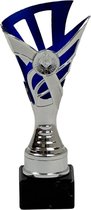 Trophée/coupe de Luxe - argent/bleu - plastique - 18,5 x 9 cm - prix sportif