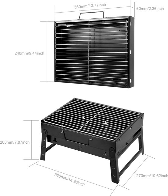Outsunny opvouwbare mini-houtskoolbarbecue met koffer, inclusief kolenbak en asopvangbak, metalen behuizing, groen