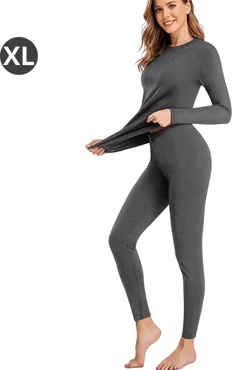 Bovista Thermokleding – Thermoshirt – Thermobroek – Thermo – Beenverwarmers – Voor Dames – Fleece – Set – Broek + Shirt – Grijs – Maat XL