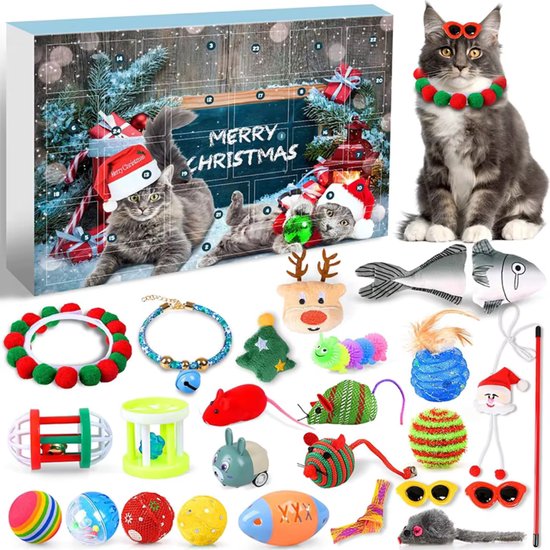 FunFinds - Adventskalender 2024 - Kattenspeeltjes - Voor katten - 24 Unieke Toys - Kerstcadeau - Sinterklaascadeau