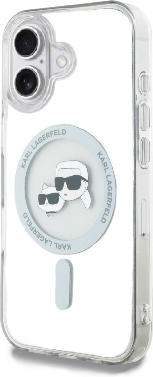 Karl Lagerfeld-iPhone 16-Backcover hoesje-Magsafe-IML metal – Wit-Transparant