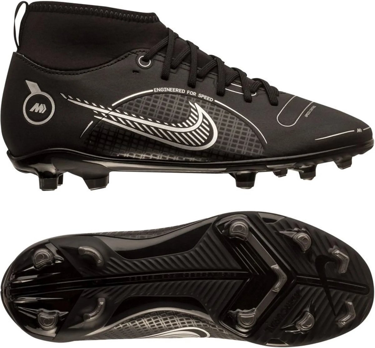 Zwarte NIKE Mercurial Superfly TF voetbalschoenen voor kinderen, maat 38.5, met ribbels voor optimale balcontrole.
