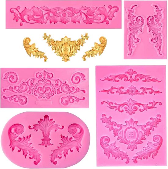 7 stuks fondantvormen barok, 3D siliconen vorm fondant, vintage vormen siliconen, 7 stijlbloemen fondantvorm voor fondant, cake, chocolade
