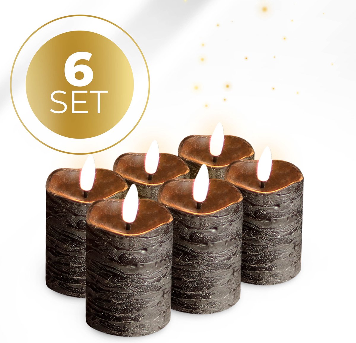 KENN® LED Kaarsen op Batterijen – Echte Wax – Set van 6 – Rustiek Taupe – Tot 300 Branduren – Automatische Timer – Inclusief Batterijen – Mini Stompkaarsen – Realistisch flikkerende 3D Vlam – Kaarsen op Batterijen – Nep Kaarsen – Horeca