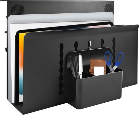 Desk Side Storage -2-Layer Desk Organizer for Laptop Clip-On Desk Shelf, Desk Laptop Holder with Magnetic Pen Holder, No Drilling, Standing Desk Drawer