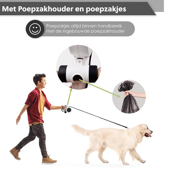 Intrekbare hondenriem, [sterke nylon riem] [één-handsvergrendeling