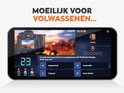 Een smartphone toont een quiz met een camera en een stad op de achtergrond. De vraag is 'In welk land speelt tv-programma Het Perfecte Plaatje 2023?'