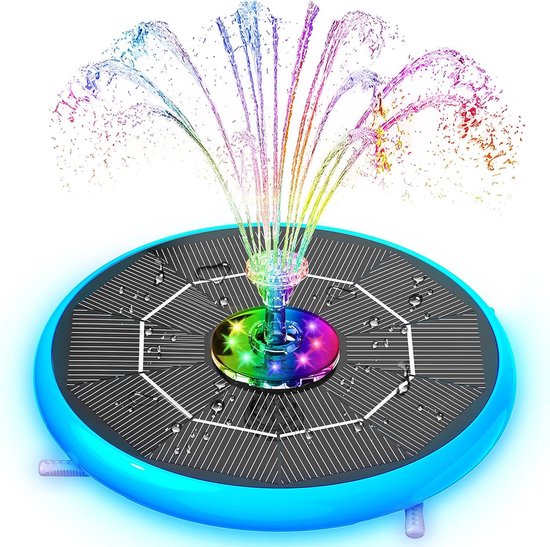 Fontein op zonne-energie voor buiten tuin drijvend led 55 W - vogelbad vijver - maximale hoogte watersproeiing 85 cm 120 l/u fonteinpomp