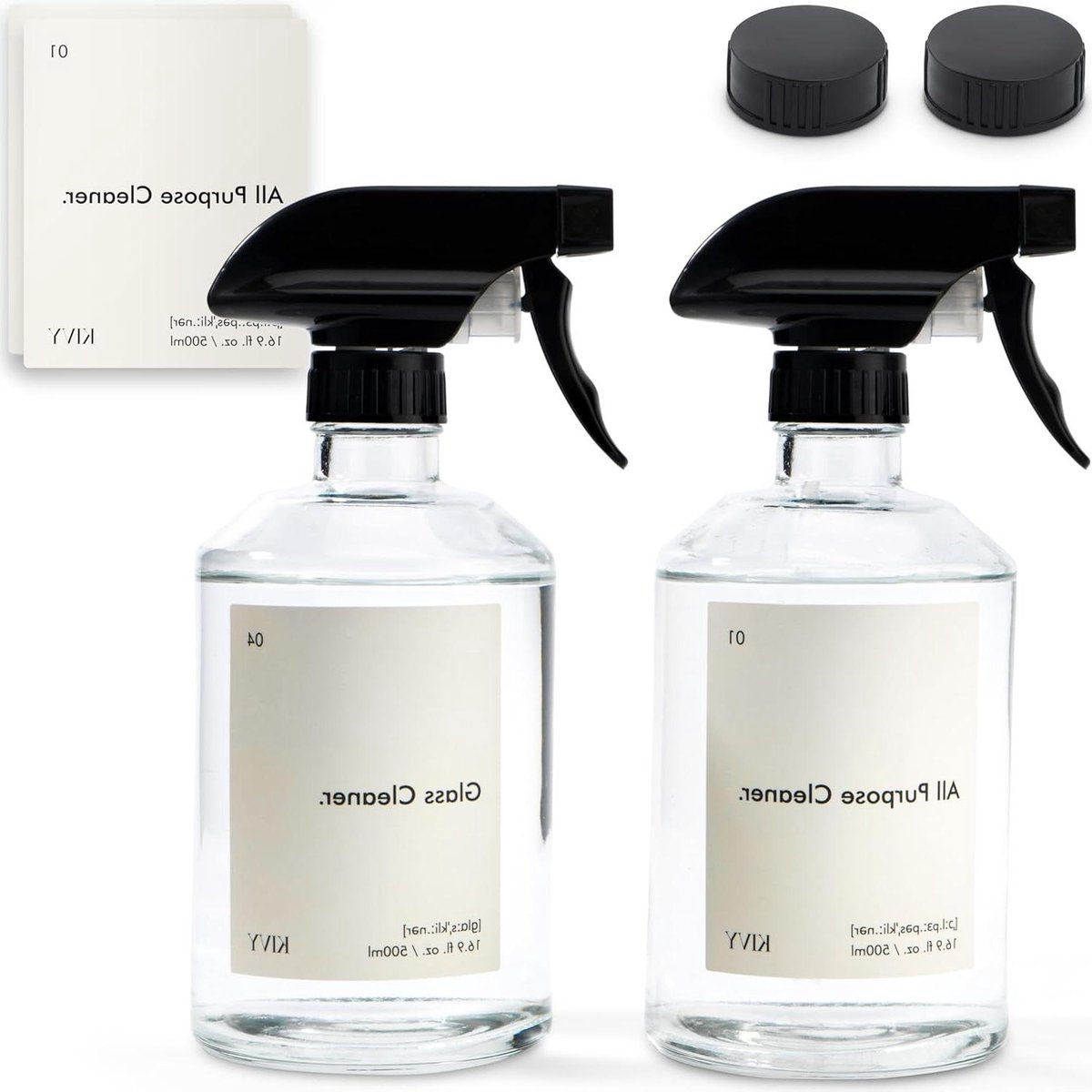 Image of 16 oz Glazen spuitfles set van 2 - Transparant - Waterdichte etiketten - Navulbare sproeier