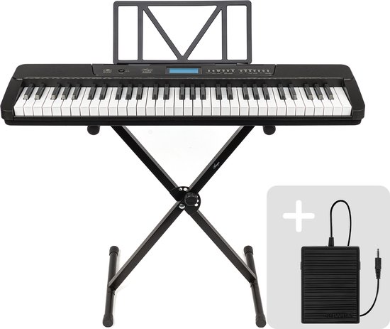 Foto: Keyboard set engus a902 keyboard piano met 61 aanslaggevoelige lichtgevende toetsen usb midi sustain pedaal en keyboard standaard