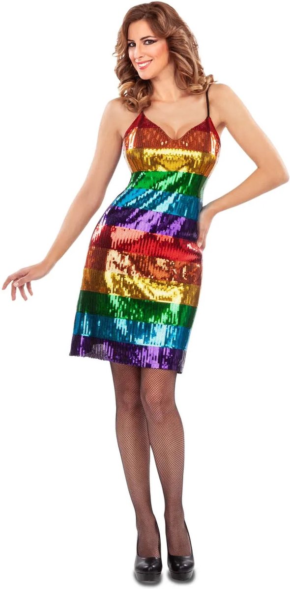 Regenboog Jurk Met Spaghetti Bandjes - Maat M/L