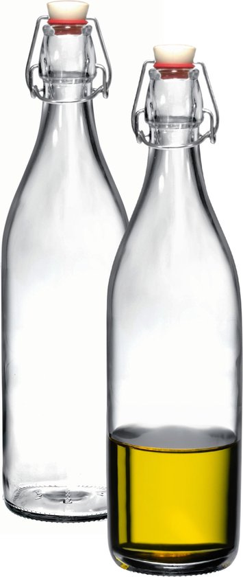 Bormioli Rocco beugelfles/waterfles - 2x - 1000 ml - transparant - weckfles - Karaffen