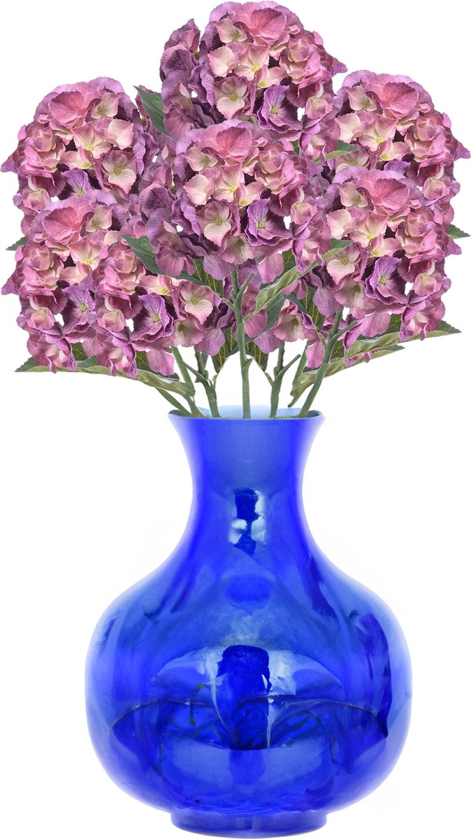Emerald Kunstbloem hortensia tak - 8x - 50 cm - lila paars - kunst zijdebloemen - decoratie - hydrangea
