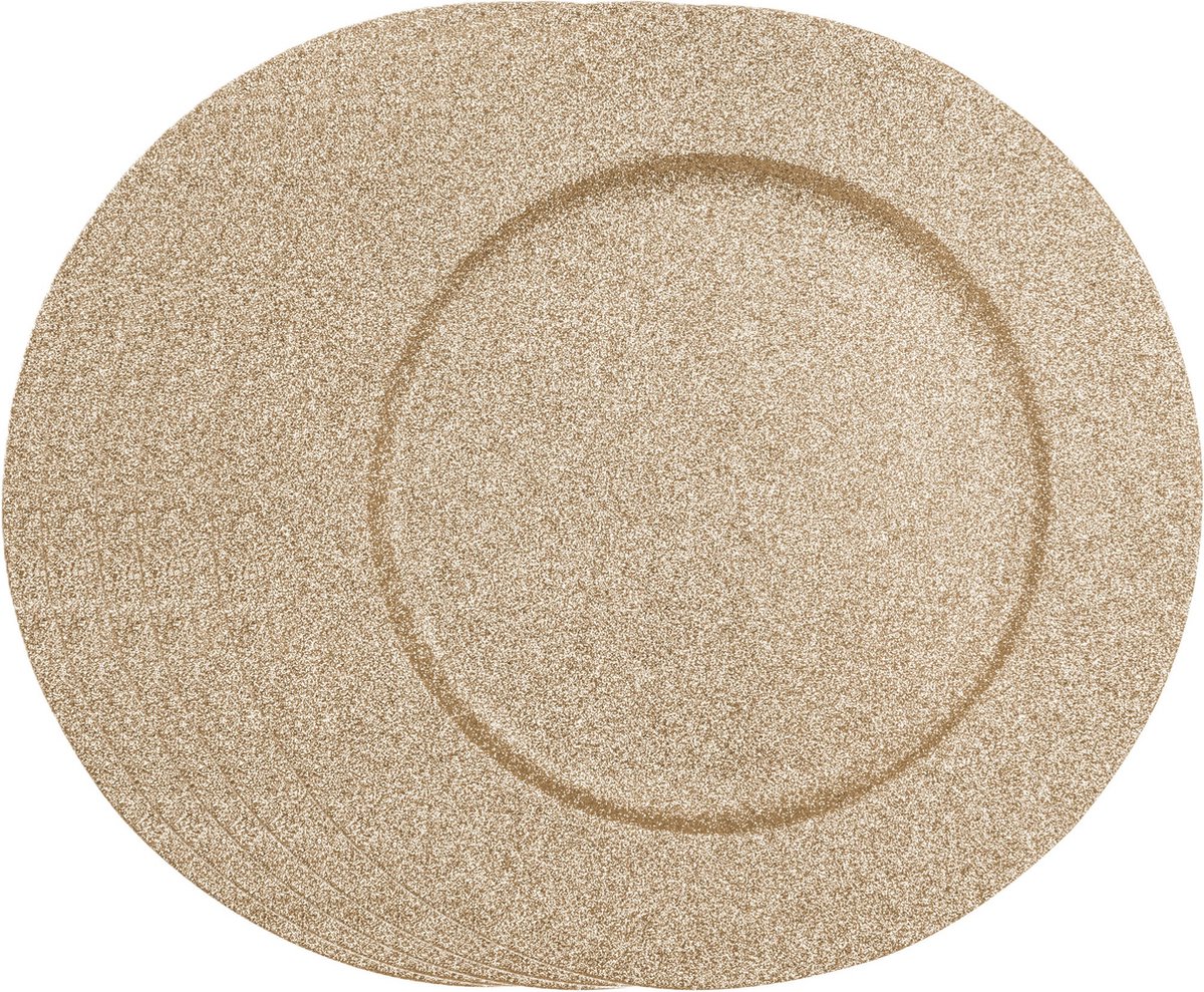 Feeric Diner/kerstdiner onderborden - 6x st - goud - glitter - kunststof - D33 x H1,6 cm