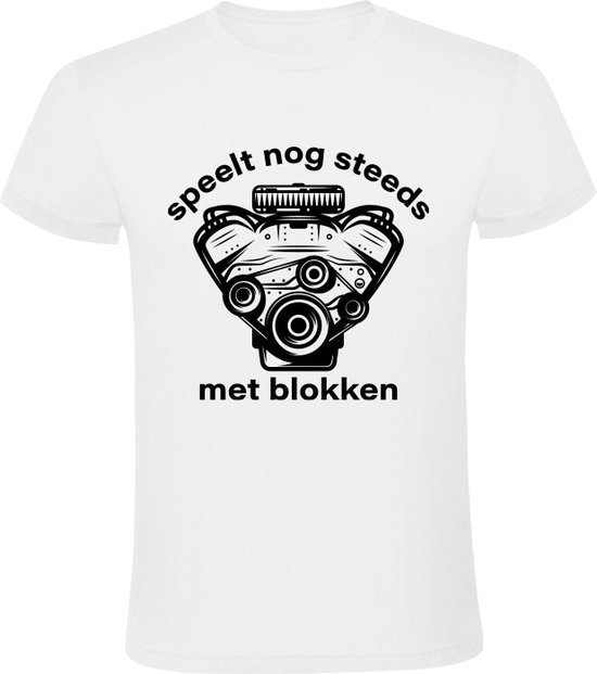 Toujours jouer avec des blocs | T-shirt homme | Mécanicien | Garage | Mécanicien | Tuner | Technicien de maintenance | Bloc moteur | Blanc