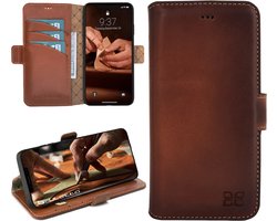 Bouletta geschikt voor iPhone 16 leren BookCase Hoesje - Burned Cognac
