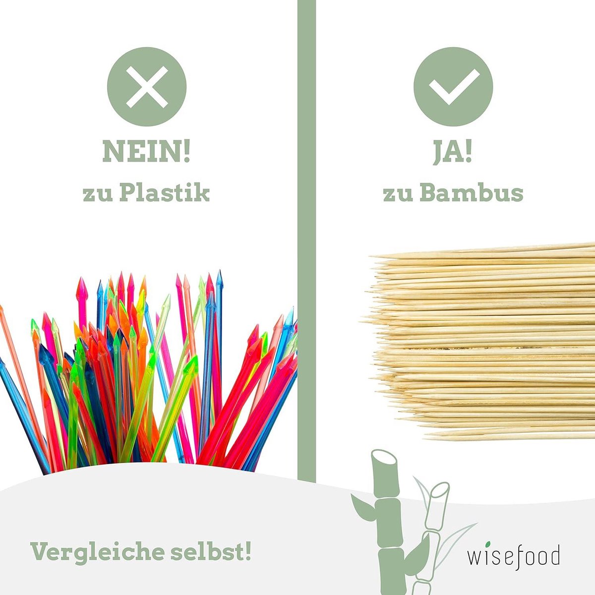 300 stuks houten spiesen, fingerfood spiesen, 9 cm, bamboe