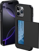 Hoesje Geschikt voor iPhone 16 Pro Hoesje Met Pasjeshouder Hard Case Met Kaarthouder - Hoes Geschikt voor iPhone 16 Pro Hoesje Pashouder Case - Zwart