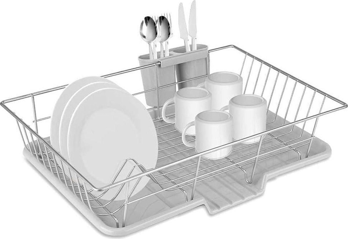 Goedkoopste RVS Afdruiprek Servies - Multifunctioneel Afdruiprek met Afvoer - Bestekmand en Opvangbak Keuken