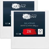 Artina Akademie Set van 2 Schilderdoeken Canvas 30x30 cm Spieraam van FSC® Hout Wit Canvas 100% Katoen 280 g/m²