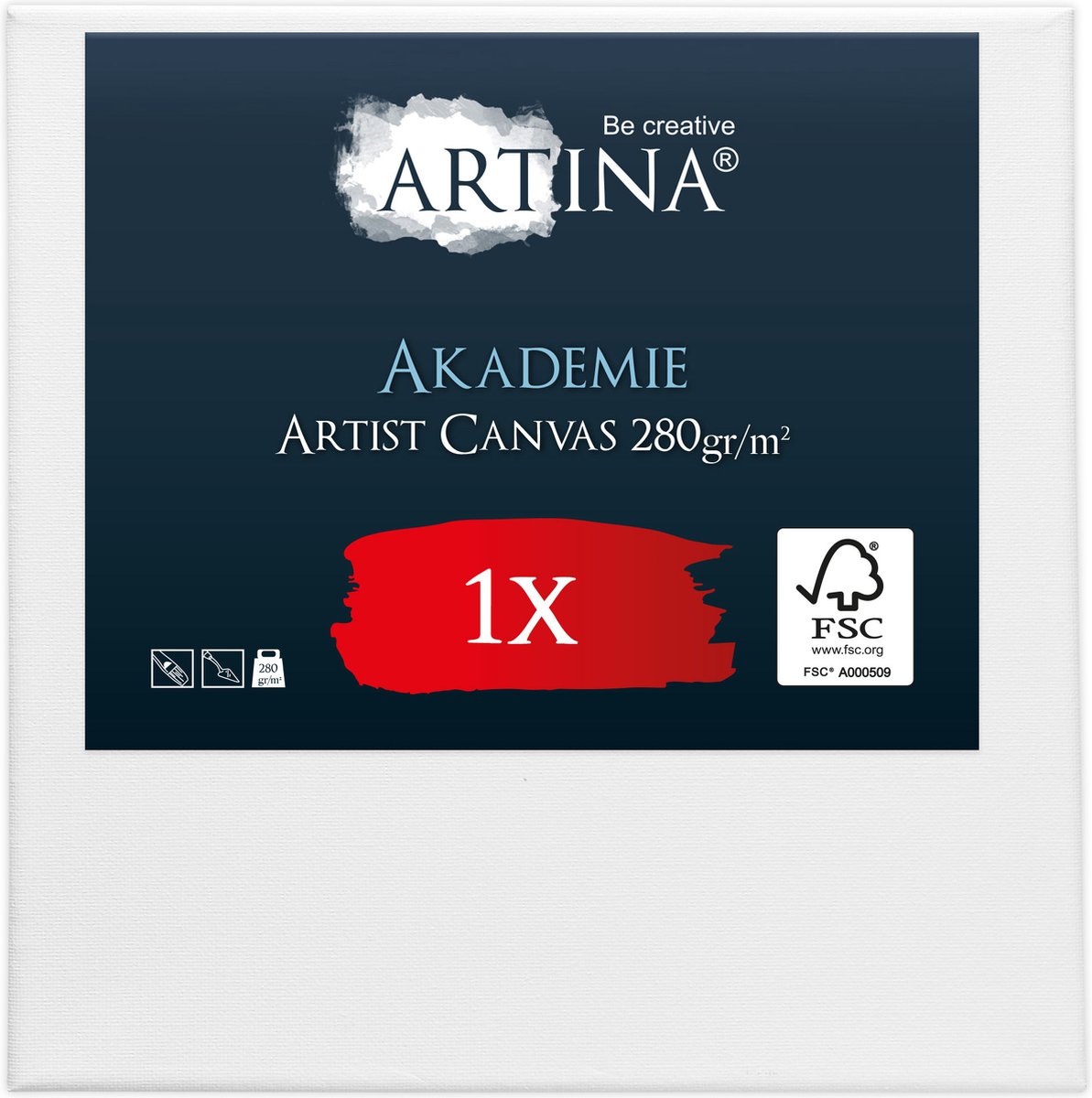 Artina Akademie – Schilderdoeken Canvas 50x50 cm – Spieraam van FSC® Hout – Wit Canvas 100% Katoen – 280 g/m147