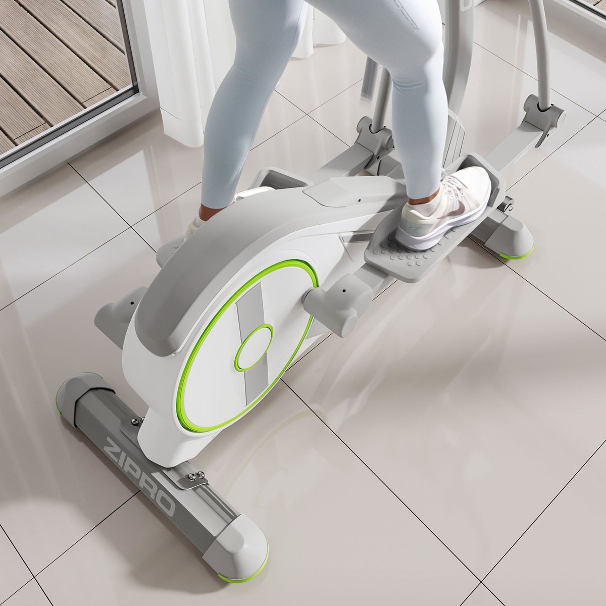 Afbeelding 3 van Zipro Wave White Elektromagnetische Crosstrainer, Hartslagsensoren, Gemakkelijk te transporteren, Antislippedalen, Flessenhouder, Homegym, Stabiele structuur, Max. gebruikersgewicht 120 kg, wit en groen