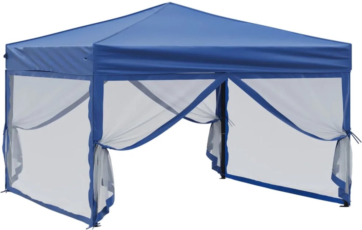 Partytent opvouwbaar - Paviljoen - 3x3 - Easy up - Waterdicht - met Zijwanden - Weerbestendig - Blauw