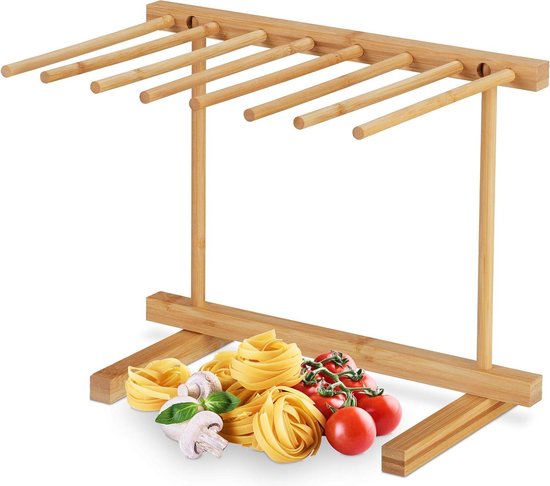 Foto: Pasta drying rack with 8 arms space saving hanging foldable rack bamboo 28 cm high pasta droogrek