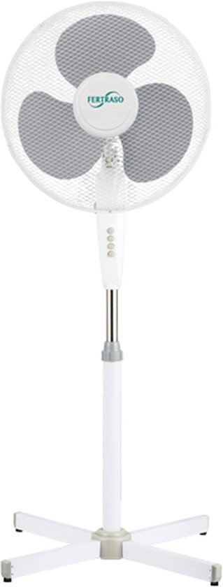 Staande ventilator 45 cm Fertraso Pro-Deluxe, 3 snelheden, stil, 90W, thermische beveiliging, makkelijk te monteren