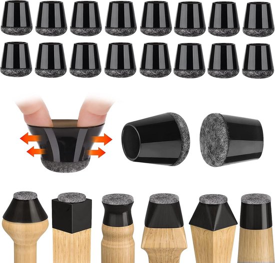 Yurosiay 16 stuks stoelsokken, gebreid, schattig, kat, meubelsokken, anti- kras, anti-geluid, stoelpootsokken, elastische antislip sokken voor stoelpoten, stoelpootbeschermers, vloerbescherming, zwart