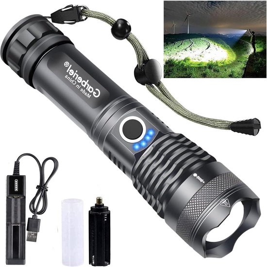 Lampe Torche LED Rechargeable Tactique – Puissante Avec Zoom, Pour Camping (noire)