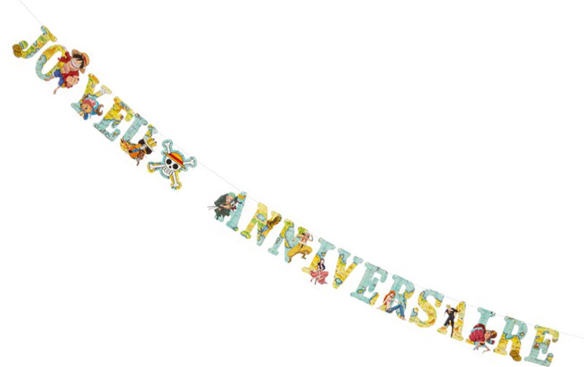 Guirlande Papier One Piece – 250 Cm De Long, 16 Cm De Haut – Inscription Joyeux Anniversaire – Personnages Luffy, Chopper, Sanji