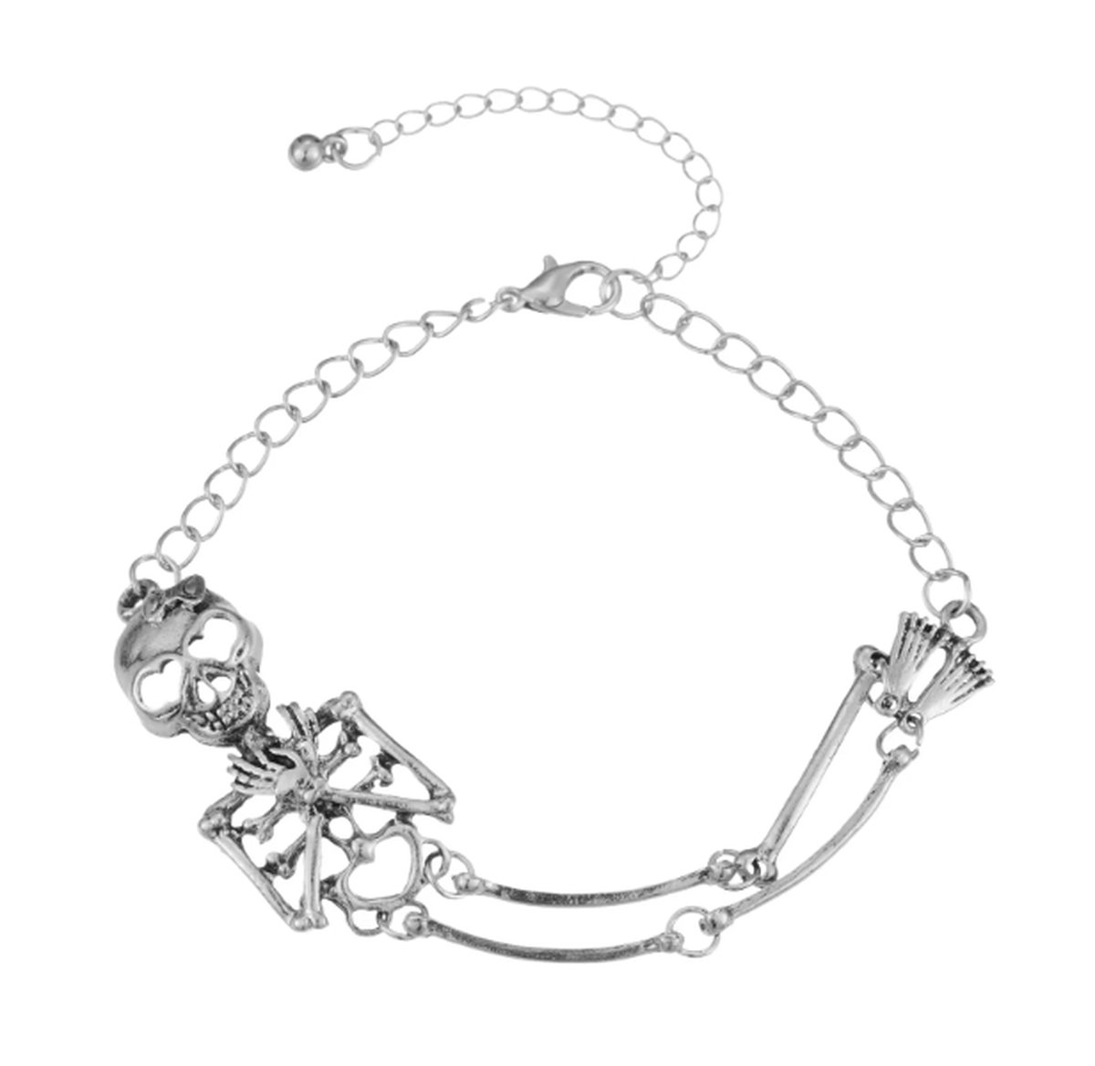 Plux Fashion Skelet Armband - Zilver - 20mm/16cm + 6cm verlengstuk - Sieraden - Zilveren Armband - Halloween Bracelet - Schakel Armband - Skeleton Bracelet - Sieraden Cadeau - Luxe Style - Duurzame Kwaliteit - Kerst - Halloween - Halloween kostuum