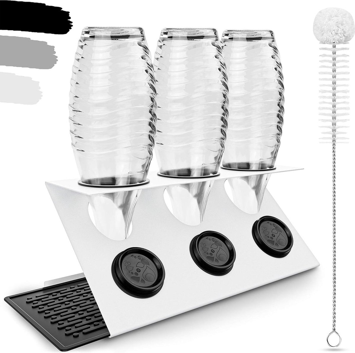 Premium roestvrijstalen flessenhouder voor SodaStream Steeldry afdruiphouder voor Crystal Easy Fuse Emil UVM inclusief flessenborstel en afdruipmat