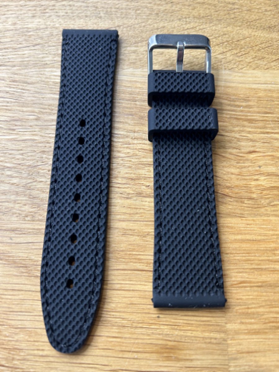 horlogeband-rubber-juweliers kwaliteit-anti allergisch-22 mm breed-zwart