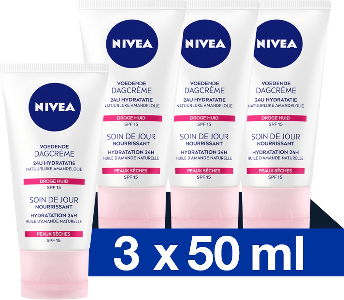Goedkoopste NIVEA Essentials Voedende Dagcrème - Gezichtscreme Droge huid - SPF 15 - Gezichtsverzorging Met natuurlijke amandelolie - 3x50 ml - Voordeelverpakking