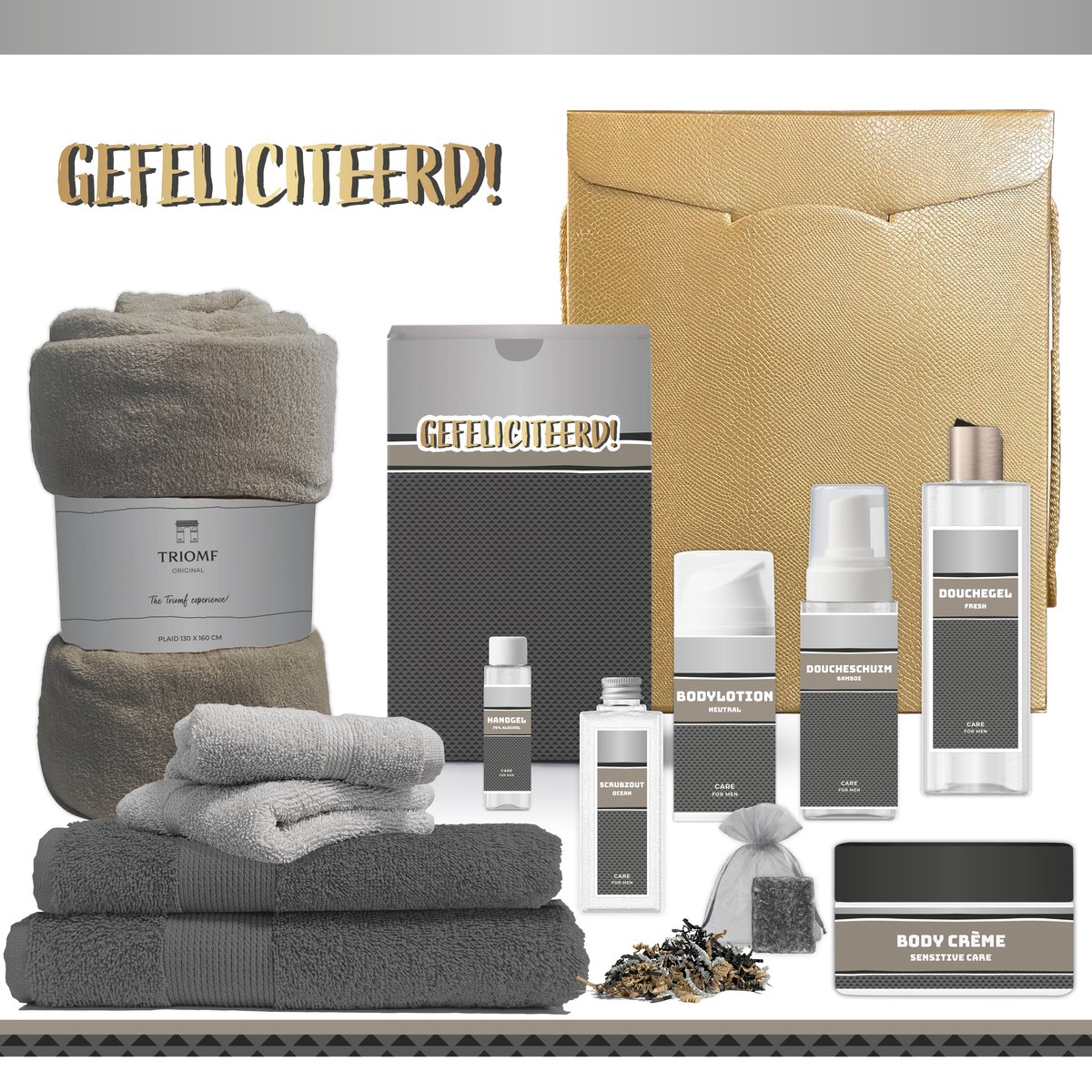 Goedkoopste Geschenkset Gefeliciteerd! - 12 producten - 1910 gram | Giftset voor hem - Luxe cadeaubox man - Douchegel - Bodylotion - Bodycrème - Scrubzout - Verjaardag - Vader - Wellness - Pakket - Cadeau Geslaagd - Broer - Vriend - Collega - Antraciet Zilver