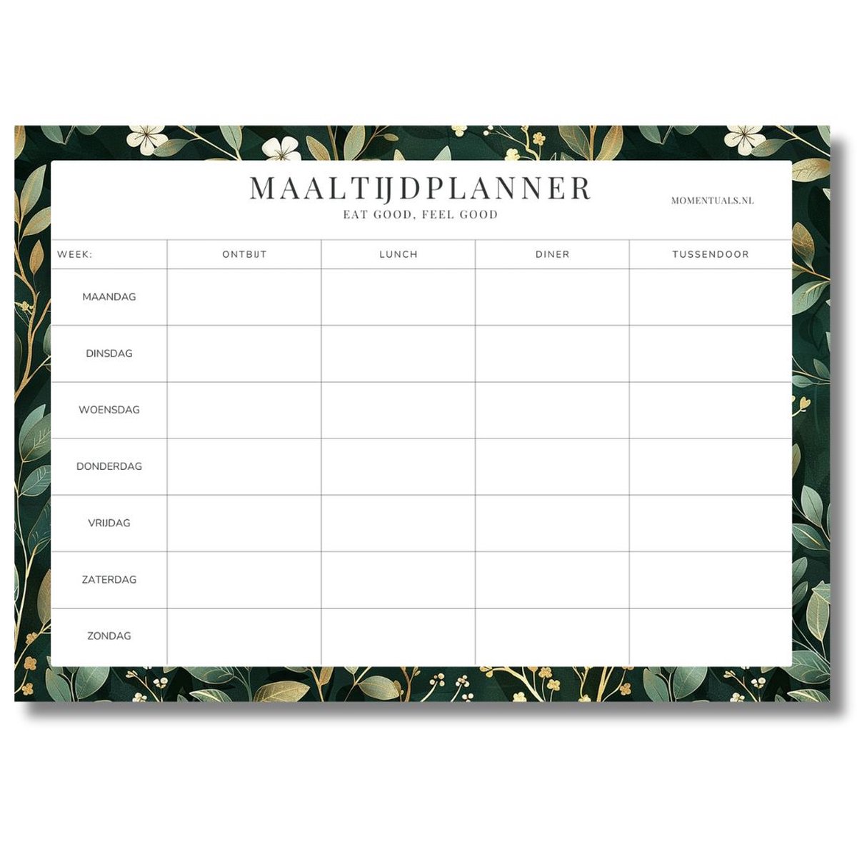 Luxe Maaltijdplanner A4 - Afscheurbaar - 50 vellen - Papier - Menuplanner - Weekmenu - Voedingsplanner - Eetplanner - Groen & Goud