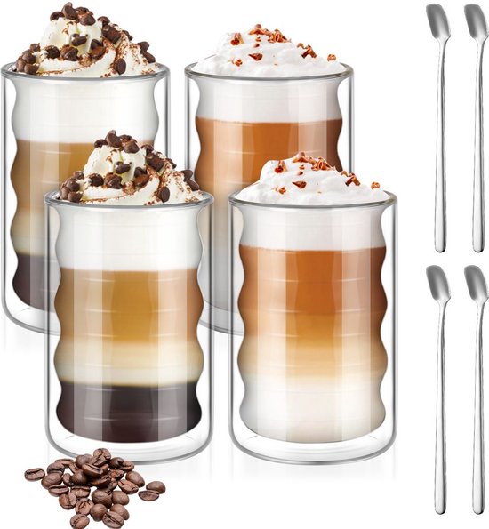 Malinsi Dubbelwandige Glazen Hartvorm Effect 240 Ml Set Van 4 Stuks Theeglazen Dubbelwandig Theeglas Met Oor Koffieglazen Cappuccino Latte Macchiato Liefde Mok Mokken Cadeau Voor Man Vrouw 606326320