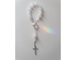 Rozenkrans - Tientje - Paternoster, gemaakt met Craquelé kralen en o.a. kristallen van Swarovski (gebedssnoer, kerst, eerste communie, geloof, ketting, Hanger, kruisteken, kruis, meditatie, mediteren, gebed, gebeden, spiritueel)