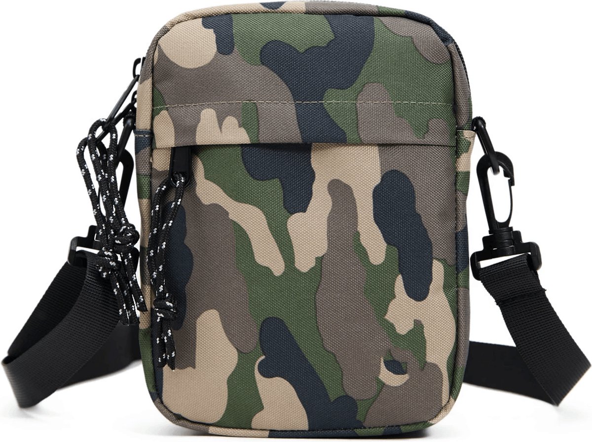 Nektasje - Reisportemonnee Crossbody Schoudertas - Waterafstotend Oxford - Unisex - Compacte Reistas voor op Reis en Vakantie - Telefoontasje met Nekkoord - 4 Compartimenten - Voor Dagelijks Gebruik - Woodland Camouflage