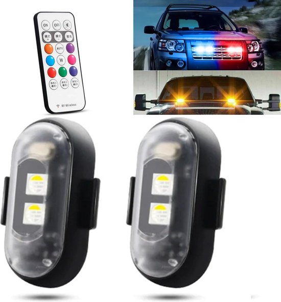 Professionele Noodverlichting - Zwaailampen voor Werkverkeer - 60 Branduren op Accu - 8 Kleuren - 10 Modes - Flitspatronen - Knipperlampen - Waarschuwingslampen - Knipperend Gevaar - Noodverlichting - Knipperlichten - 2 Stuks - Zwart - 2-PACK